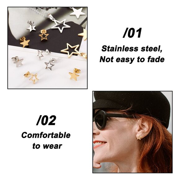 5pc Bundle Sexy Star Set 3 Necklaces + 2 Pairs Stud Earrings Gold or Silver - Picture 4 of 5